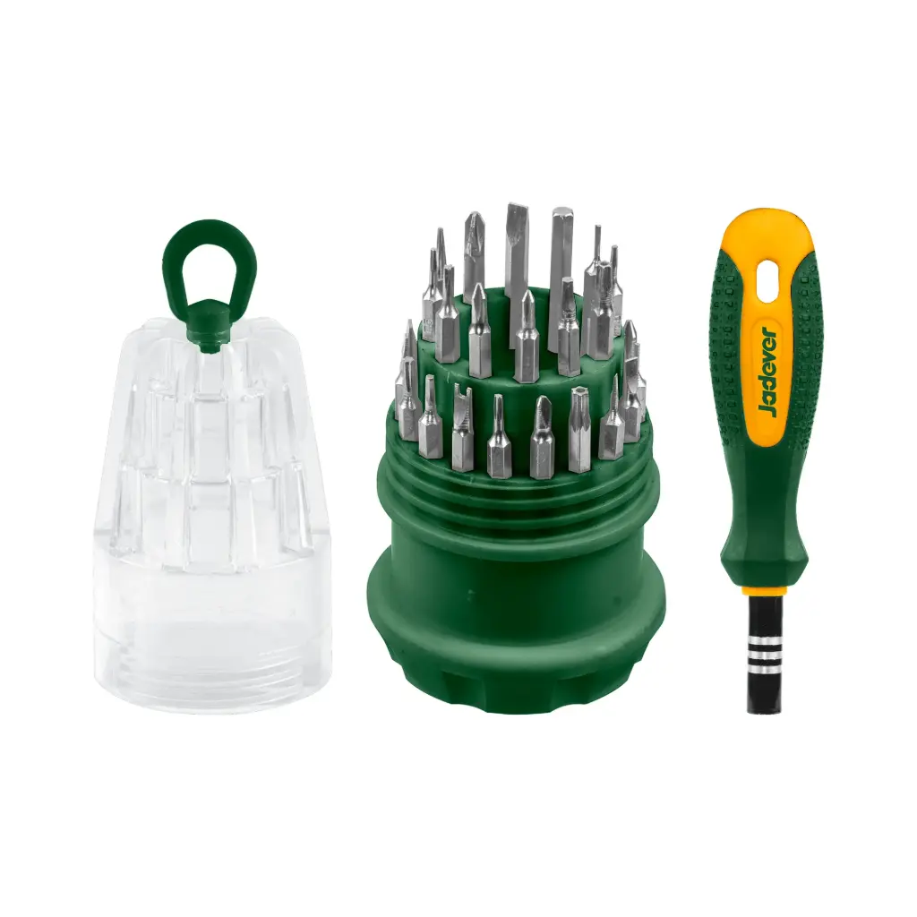 KIT Destornilladores de Precision 31 en 1 -  Acero CR-V - 30 Puntas de 4x28mm: 7 SL + 4 PH + 6 Hexagonal + 8 TORX + U2.0 + Y3 + 5 Estrella 2.0 + Punzon +Triangulo 2.3