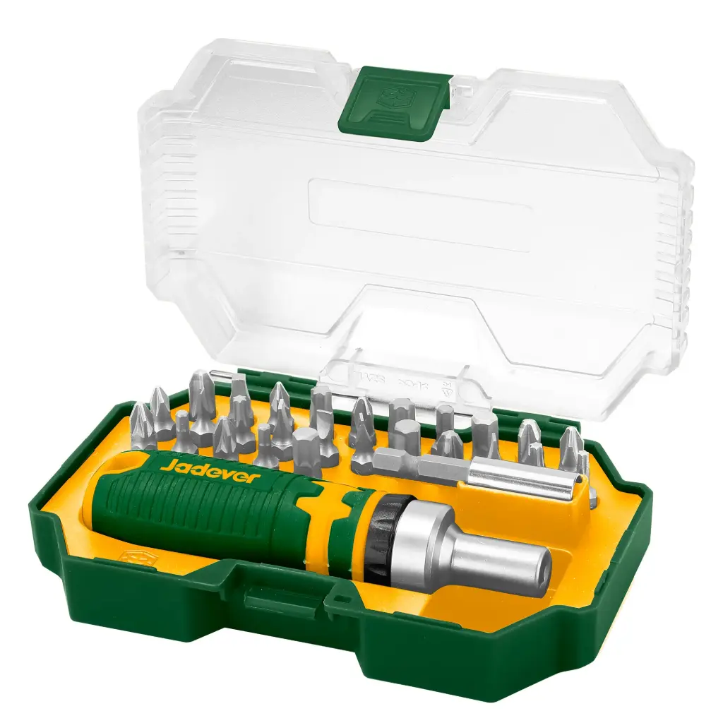 KIT de Puntas de Destornillador de 28 piezas - Acero CR-V - 26 Puntas de 1/4x25mm: 5 SL + 5 PH + 4 PZ + 6 TORX + 6 Hexag + Soporte de 1/4x50mm para puntas