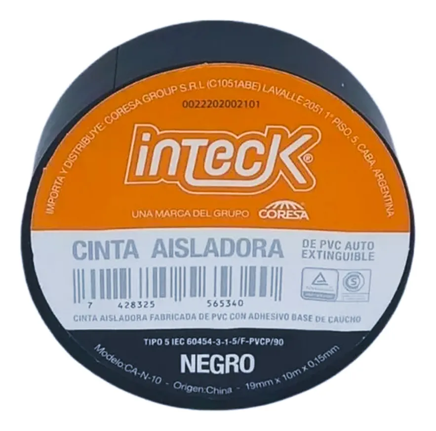 CINTA ADHESIVA PVC INTECK - NEGRA 5  METROS