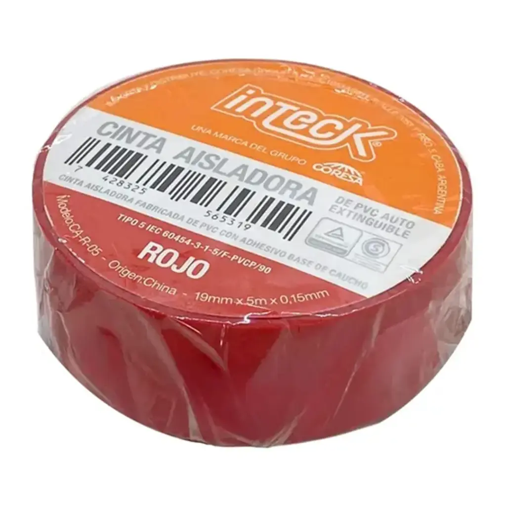 CINTA ADHESIVA PVC INTECK - ROJA 5 METROS
