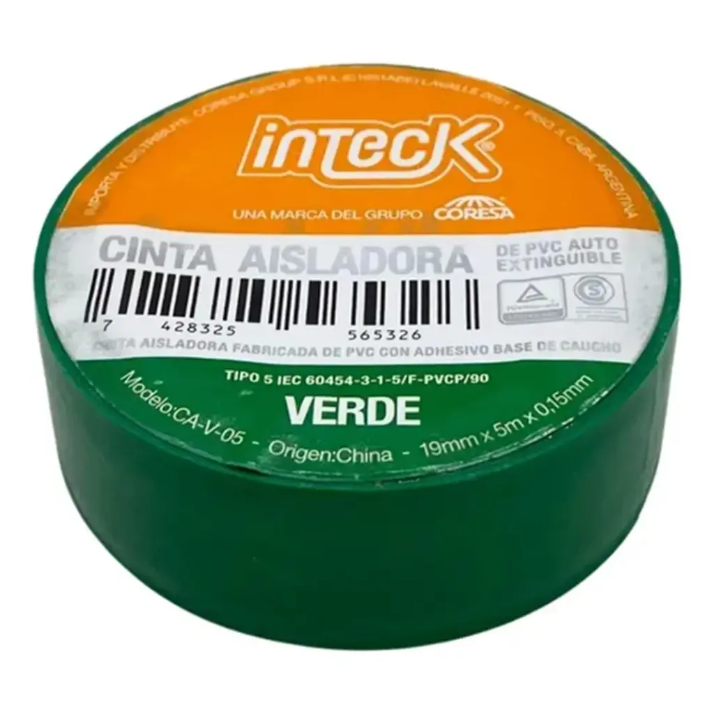 CINTA ADHESIVA PVC INTECK - VERDE 5  METROS