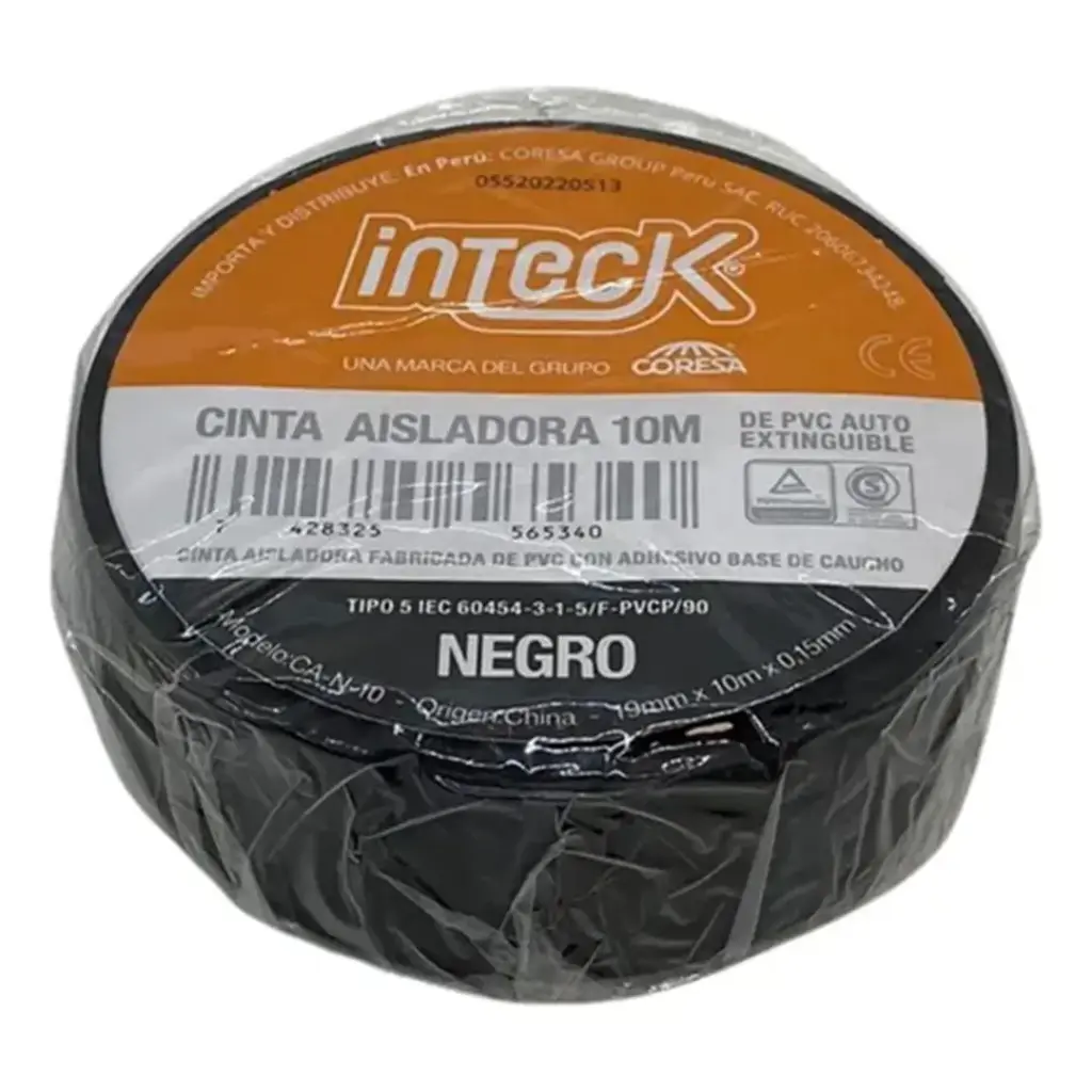 CINTA ADHESIVA PVC INTECK - NEGRA 10  METROS