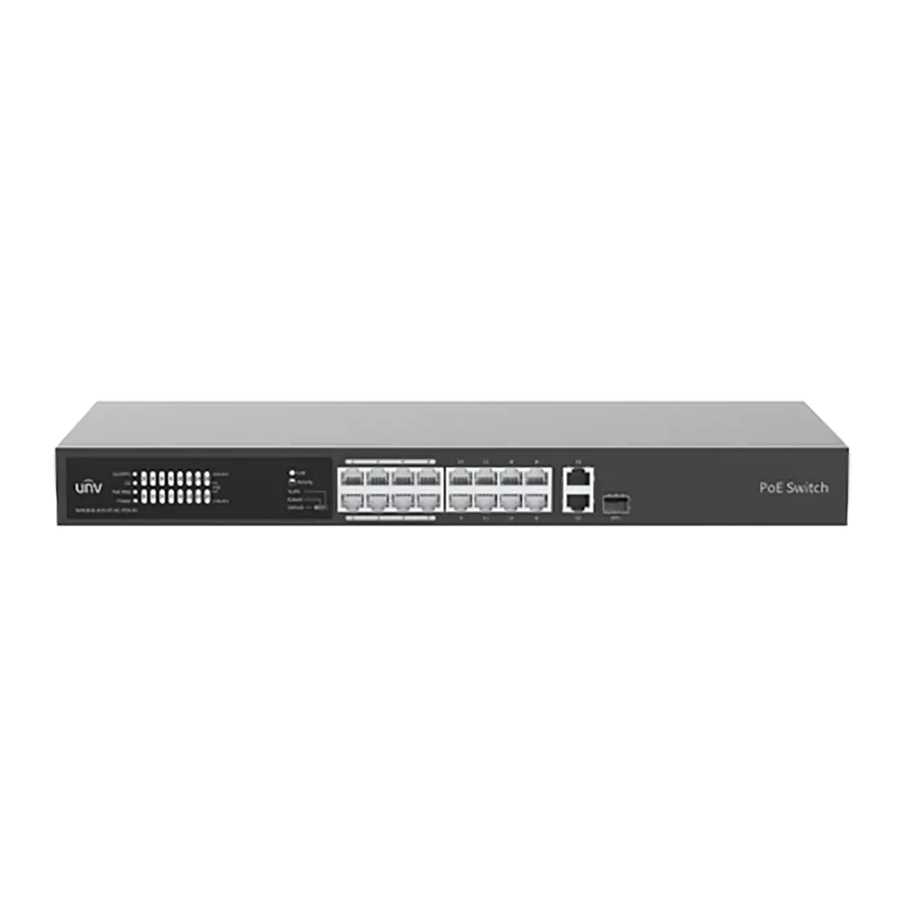 SWITCH POE 16 PUERTOS 100MBPS + 1UPLINK 1GBPS RJ45 +1 UPLINK 1GBPS COMBO PORTS. MAX. POE POWER 225W - MAX 30 W P/PUERTO