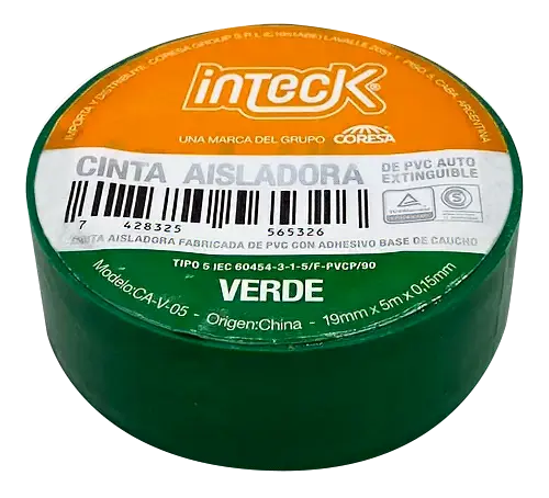 [CA-V-05] CINTA ADHESIVA PVC INTECK - VERDE 5  METROS