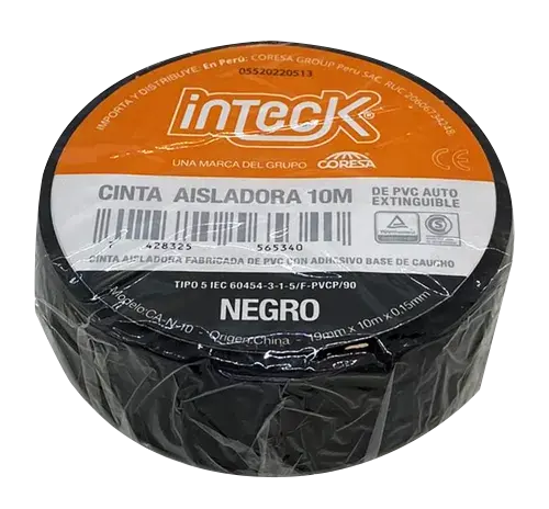 [CA-N-10] CINTA ADHESIVA PVC INTECK - NEGRA 10  METROS
