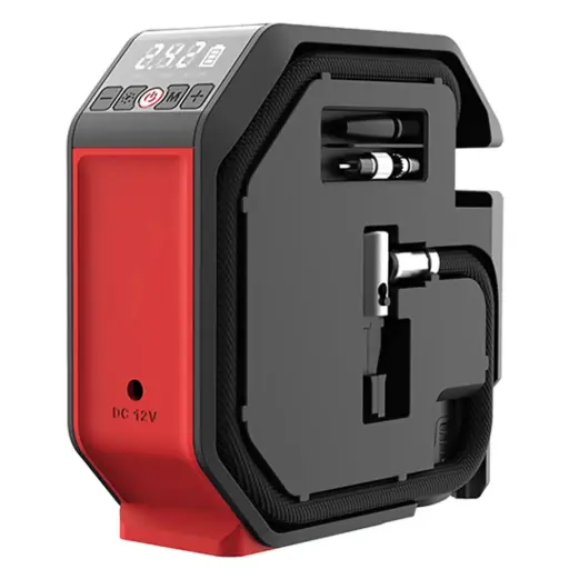 [KDQE120(TYPE DK)] COMPRESOR DE AIRE PORTATIL POTENCIA 90W PRESION DE AIRE MAX. 8.3BAR PESO 0.85KG INCLUYE BOQUILLA DE GAS DE PLASTICO, ADAPTADOR, BATERIA 2Ah